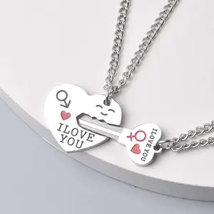 Couple keychain love heart English necklace I love you necklace men and women daily wear gift