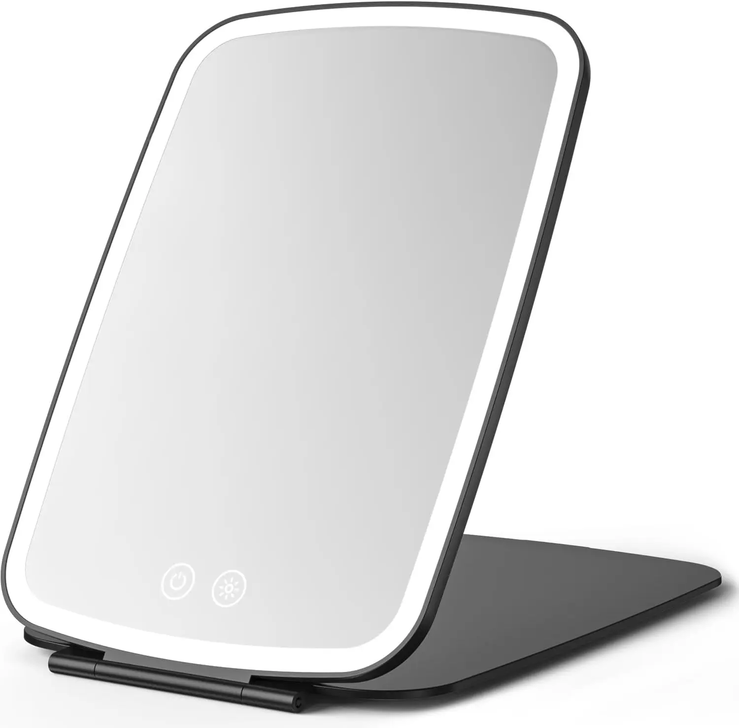Rechargeable Folding Makeup Mirror with LED Lights, 10" x 7" Large View, 3 Lighting Modes, 2000mAh Battery & Magnetic Closure for Home & Travel (Black)