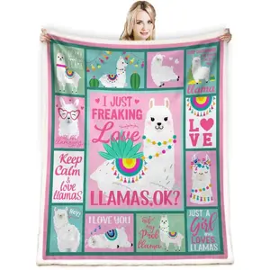 Llama Gifts for Women & Girls - Cozy Lightweight Alpaca Fleece Llama Blanket for Sofa & Couch - 50"X60"