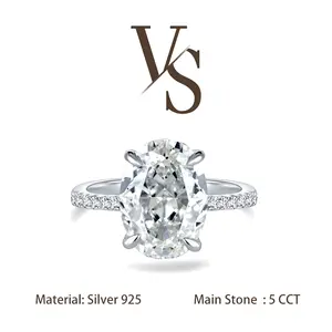 [Venus Jewelry] Lab Created Gemstone 5 CCT Oval Solid Dainty Design Solid Silver 925 Ring