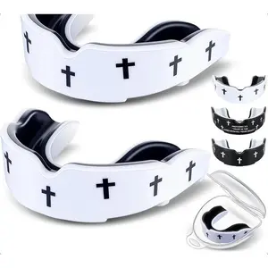 2 Pcs Cross Mouth Guards Teeth Armor Sport Game Guard with Case Religious Mouth Guards for Baseball Football Lacrosse Basketball Rugby Boxing Taekwondo Mouthguards