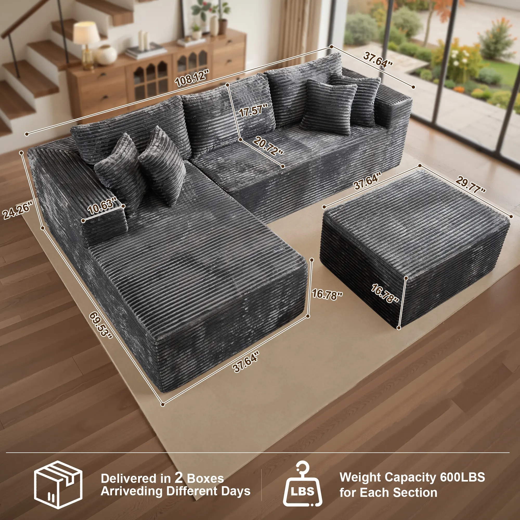 CAODOC Boneless Cloud Sectional Couch with L-Shaped Chaise, Removable Ottomans, Modern Modular Design, Deep Seat, No Assembly Required CAODOC Boneless Cloud Sectional Couch with L-Shaped Chaise, Removable Ottomans, Modern Modular Design, Deep Seat, No Assembly Required