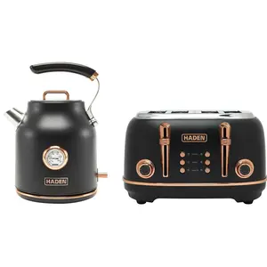 Haden Heritage 4 Slice Toaster & Dorset 1.7L Electric Water Kettle, Black/Copper