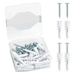 FineFix 50-Pack Nylon Self-Drilling Drywall Anchor Kit with #8 x 1-1/4" Stainless Steel Pan Head Self-Tapping Screws – 25 Anchors + 25 Screws