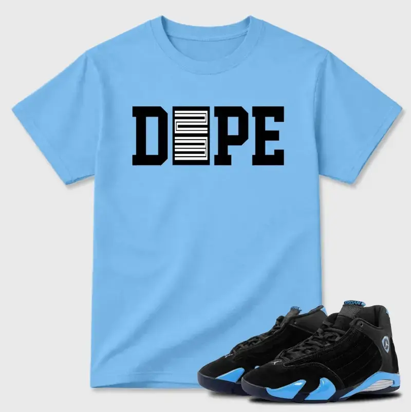 Shirt to match Uni Blue 14s Sneaker, Blue Black 14s Outfit Shirt, UB14 Sneaker Match Tee, Streetwear Graphic T-Shirt, Unisex Cotton Everyday Wear