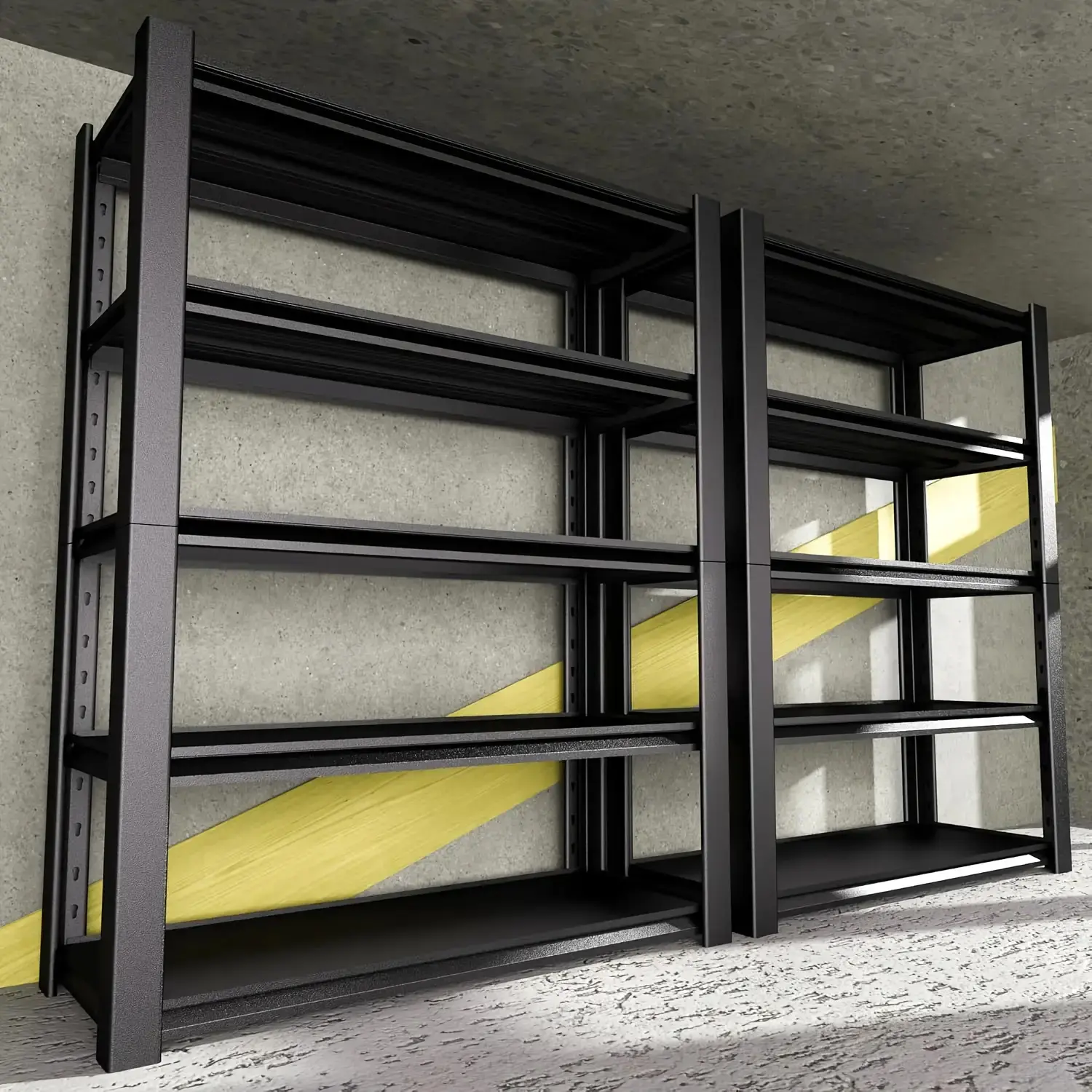 Heavy-Duty Industrial Metal Storage Rack, Adjustable 5-Tier Shelving, Multi-Level Versatile Shelving Unit Suitable for Garages, Basements, and Warehouses.