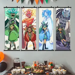 Cartoon Character Pattern Hanging Decorative Painting, 4 Counts/set Cartoon Elf Poster, Wall Art Decor for Home Living Room Bedroom, Colorful Designs, Vibrant Print, Artistic