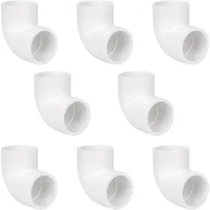 8-Pack 3/4 Inch 90 Degree Socket x Socket PVC Elbow Fittings - Schedule 40 Plumbing Pipe Connectors for Water Supply, Irrigation, DIY Projects (White)