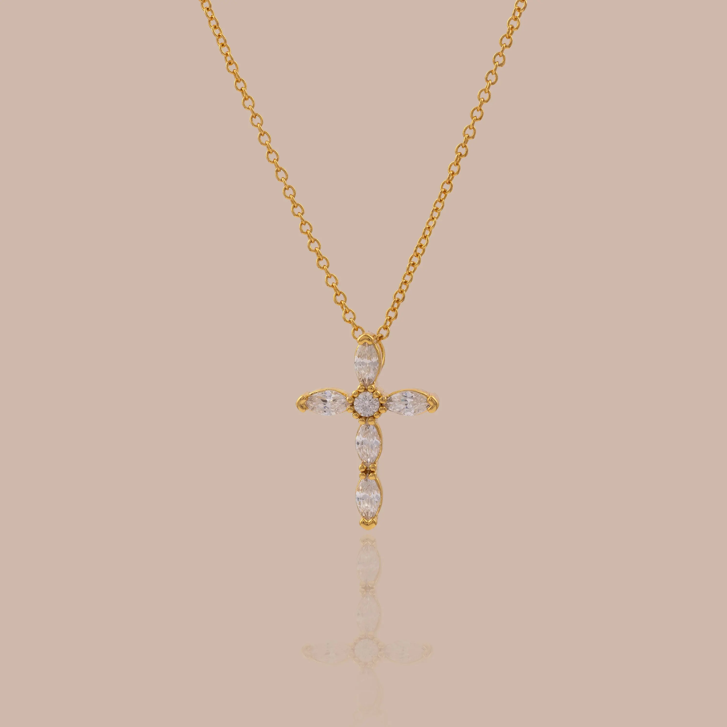 Marquise Diamond Cross Necklace by Caitlyn Minimalist - Delicate Crystal Cross Pendant Necklace - Church Jewelry - Daughter Gift