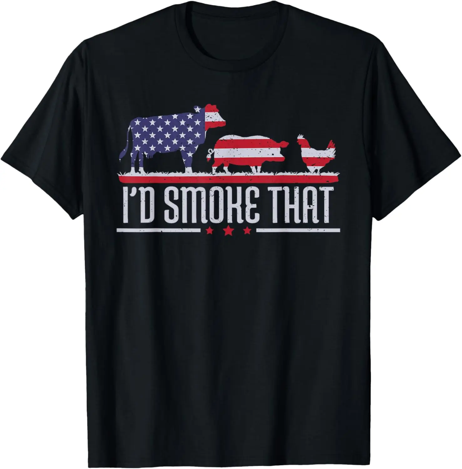 4th July I'd Smoke That Patriot BBQ Barbeque Cook Chef T-Shirt Pure Cotton Graphic Tees Menswear Top: Gifts for Men & Women