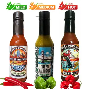 Mild,Medium,Hot Jalapeno. Green Habanero & Golden Gate Reaper 3 bottles, 5 fl oz Each, 3 pack from pepper paradise