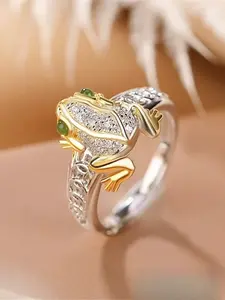 Cute Female Silver Color Frog Animal Wedding Rings Promise Open Adjustable Engagement Jewelry For Women
