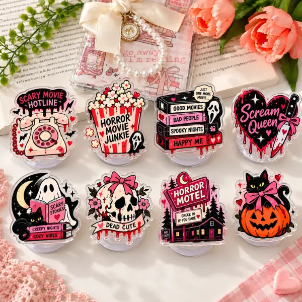 Spooky Cute Horror Movie MagSafe Phone Grip Collection, Aesthetic Creepy Cute Halloween PopSocket Set, Pink & Black Spooky Phone Accessory