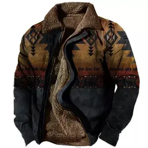 Thickened Side Seam Pocket Casual Zipper Loose Wolf Brown Cotton Jacket Men's Fleece Coat（gift）