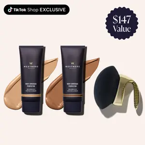 Westmore Beauty Body Coverage Perfector Twin Pack + X-Large Body Brush - Flawless Body Makeup, Concealer for Scars, Spots, Veins, Tattoos and More Blend Cosmetic