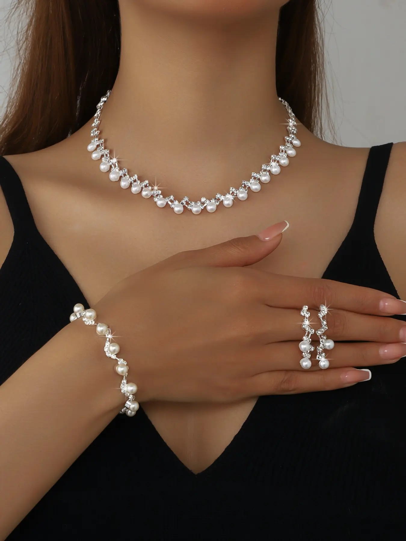 Luxurious Vintage Imitation Pearl Necklace Bracelet Earrings Matching Jewelry Set, Jewellery Gift Set, Elegant Bridal Evening Jewelry, Bridal Accessory, Bridal Sets, Perfect for Weddings and Special Occasions