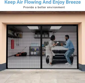 Garage Door Screen for 2 Car Garage, 16x7Ft Fiberglass Mesh Door Screen with Closure Weighted Bottom, Durable Magnetic Heavy Duty Screen Door Curtain Cover Kit let breeze