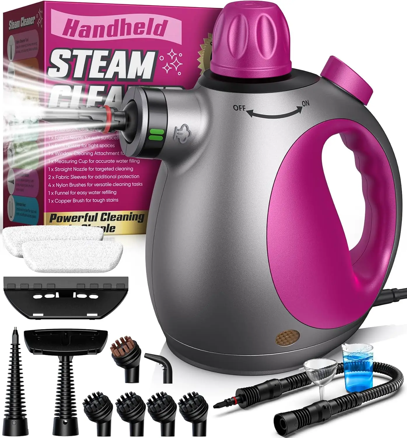 Handheld Steam Cleaner, Steam Cleaner with 10 Pieces Accessories and Safety Lock, 500ML Large Capacity Natural Surface Steam Cleaner, Multi-purpose St