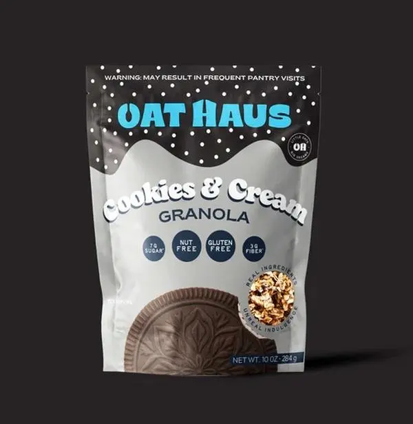 Oat Haus Cookies & Cream Granola, Chocolate-Vanilla Flavored, Creamy, Sugar-Sweetened, Caffeine-Free Breakfast Cereal for Pantry Stocking