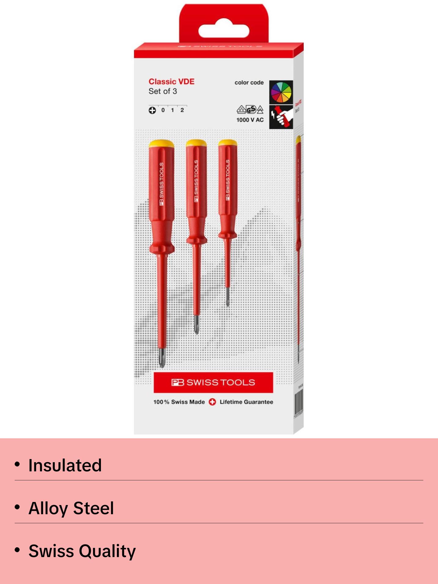 PB Swiss Tools PB 5548 Classic VDE Screwdriver Set, Slim, 3pcs