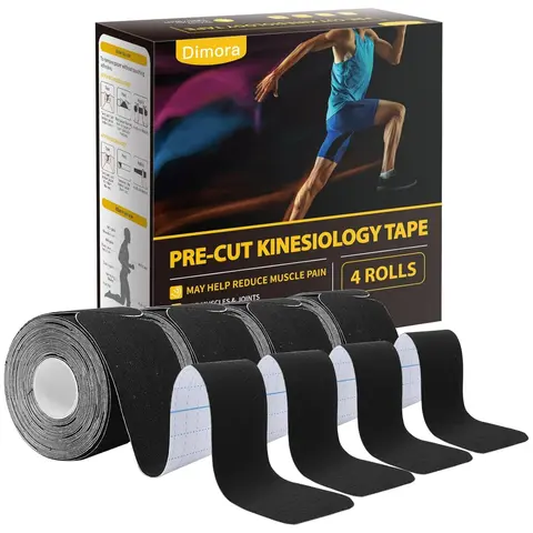 Unisex Spandex-Cotton Sports Tape (4 Rolls, Spandex Base), 140% Stretch Precut Strips (80 Pcs, 16.4 FT Extra-Long), Breathable Sweatproof Flexible Wrap for Injury Prevention, Post-Surgery Pain Relief, Muscle Support & Joint Protection, All-Sports Use