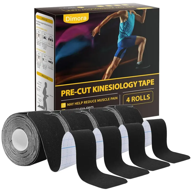 Unisex Spandex-Cotton Sports Tape (4 Rolls, Spandex Base), 140% Stretch Precut Strips (80 Pcs, 16.4 FT Extra-Long), Breathable Sweatproof Flexible Wrap for Injury Prevention, Post-Surgery Pain Relief, Muscle Support & Joint Protection, All-Sports Use