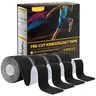 Unisex Spandex-Cotton Sports Tape (4 Rolls, Spandex Base), 140% Stretch Precut Strips (80 Pcs, 16.4 FT Extra-Long), Breathable Sweatproof Flexible Wrap for Injury Prevention, Post-Surgery Pain Relief, Muscle Support & Joint Protection, All-Sports Use