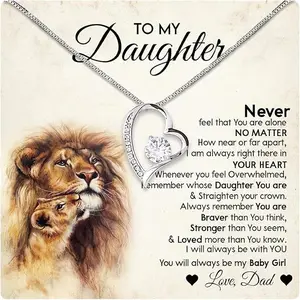 To My Daughter Necklace, From Dad with Message of Love, Sterling Silver Pendant, Birthday, Christmas Gifts for Daughter with Box