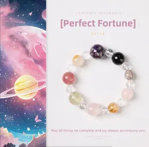 [Perfect Fortune] crystal bracelet, white crystal strawberry quartz lemon quartz  rose quartz super seven obsidian lacquer bead, unisex, daily wear gift, 13mm beads, natural stone, good luck happiness confidence wellness symbol