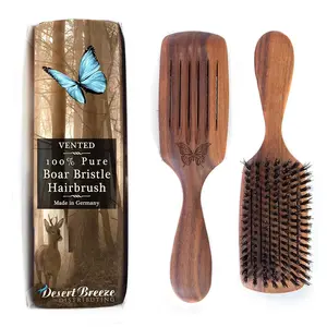 Natural Shine Co. Vented Hair Brush for Blow Drying, Black Walnut Handle, 100% Wild Boar Bristle, Made in Germany