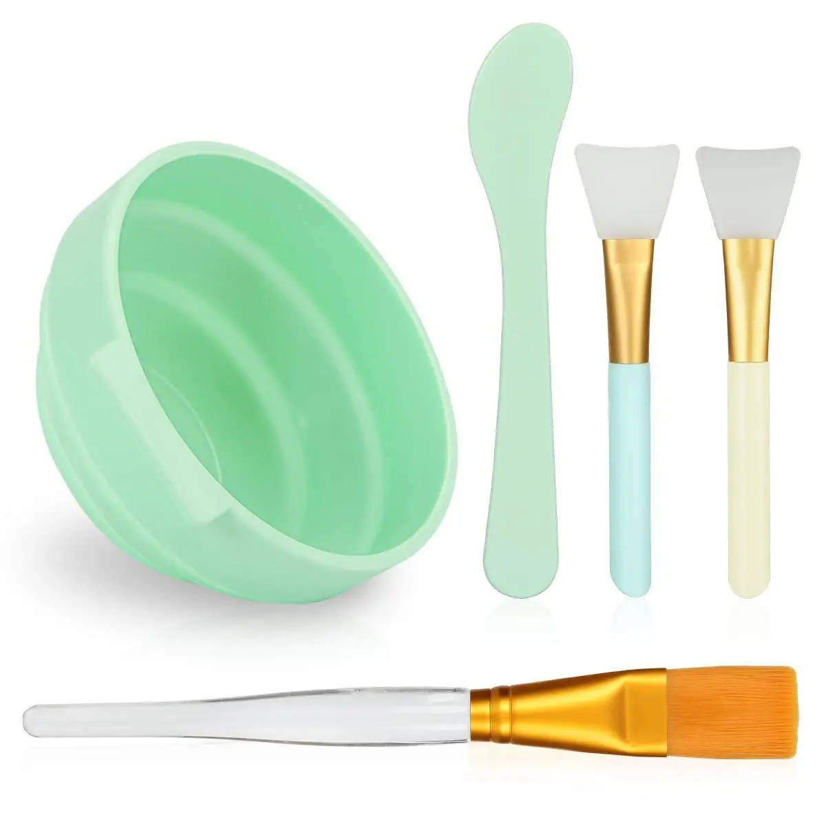5 in 1 Facemask Mixing Tool Kit with Facial Mask Bowl Stick Silicone Face Mask Brush & Premium Soft Face Brushes