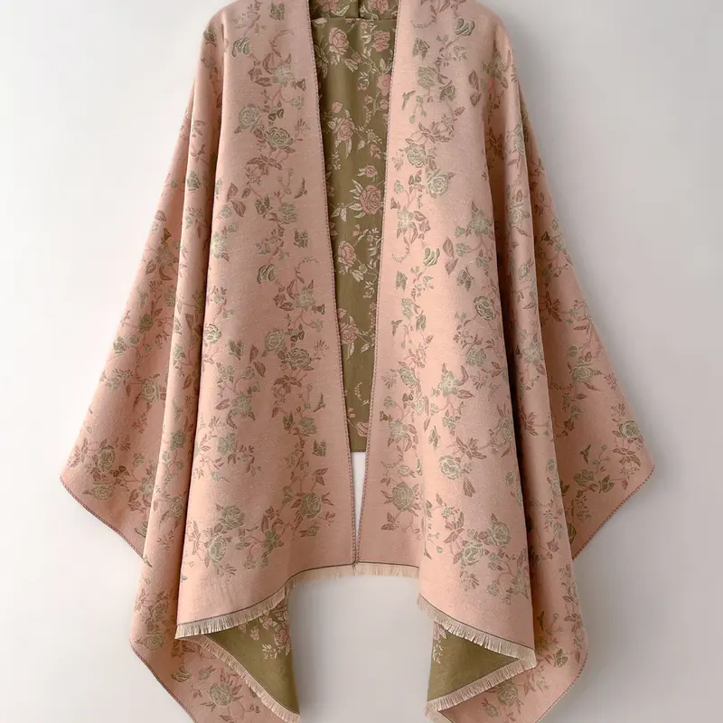 Women's Elegant Autumn Winter Scarf, Floral Patterned Shawl, Soft Warm Fashion Accessory, Casual Loose Fit Design, Floral Print Shawl, Boho Style Shawl, Neck Scarf, Boho Floral Scarves