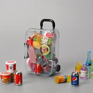 Mini Suitcase with Miniature Drink Bottles Simulated Food Ornaments for Food Play Wine Cake Model Plastic Toy Set