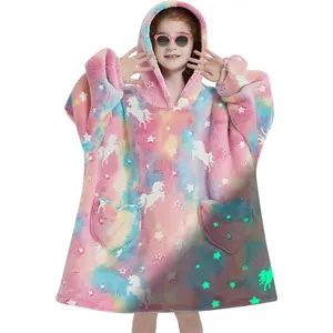 P-GCS03   Glow in the Dark Unicorn Blanket Hoodies for Kids 6-13YR Oversize Wearable Blanket Hoodies for Boys Girls Teens