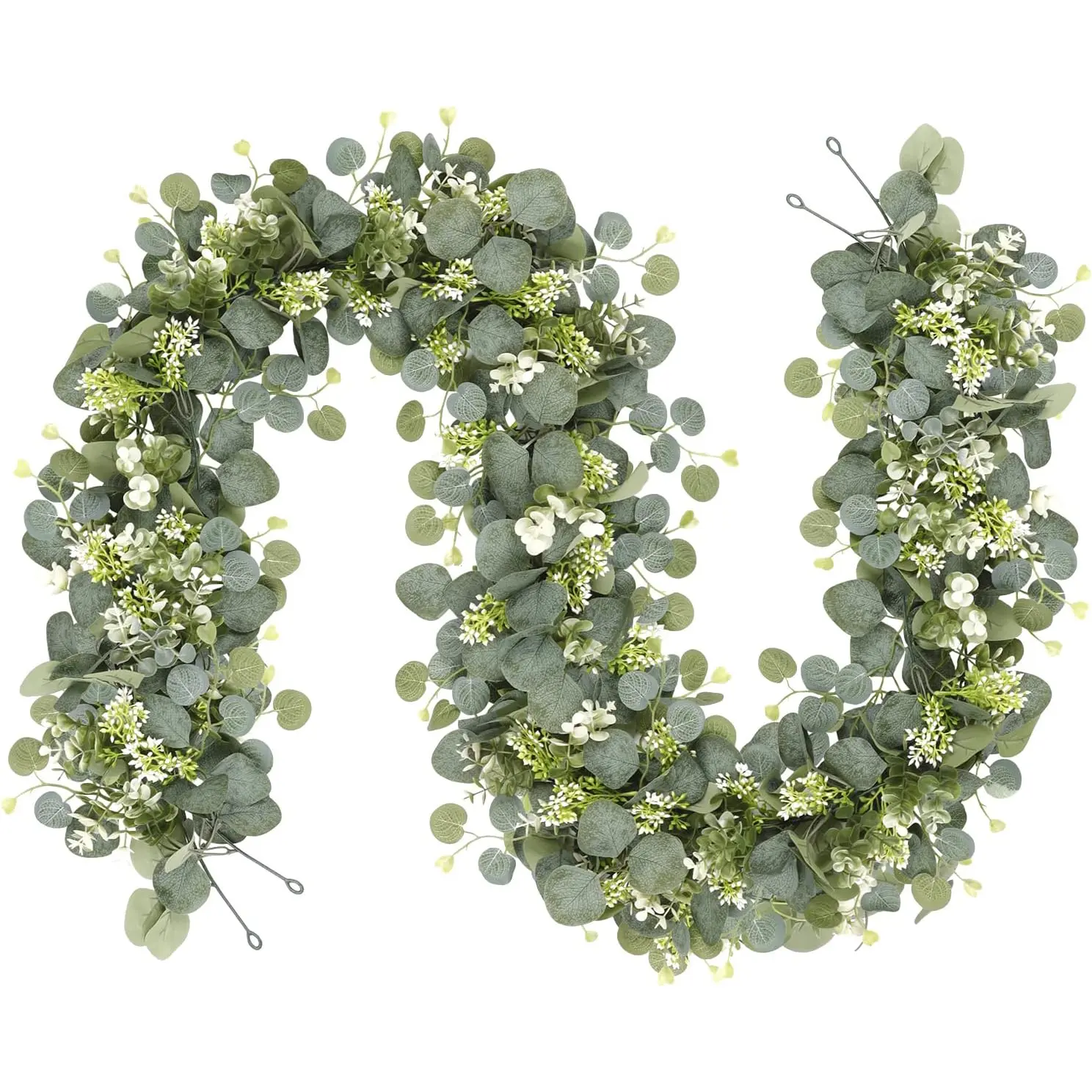 2/4Pack Artificial Eucalyptus Leaves Green Leaf Garland Fake Eucalyptus Garland Plant Spring Garland Vine with White Flower Berries for Wedding Arch Family Gathering Mantel Decor, Decoration