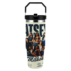 KATSEYE Milkshake Retro Poster 30oz Insulated Tumbler with Handle & Leakproof Lid | K-Pop Fan Car Cup Essential for Everyday Use