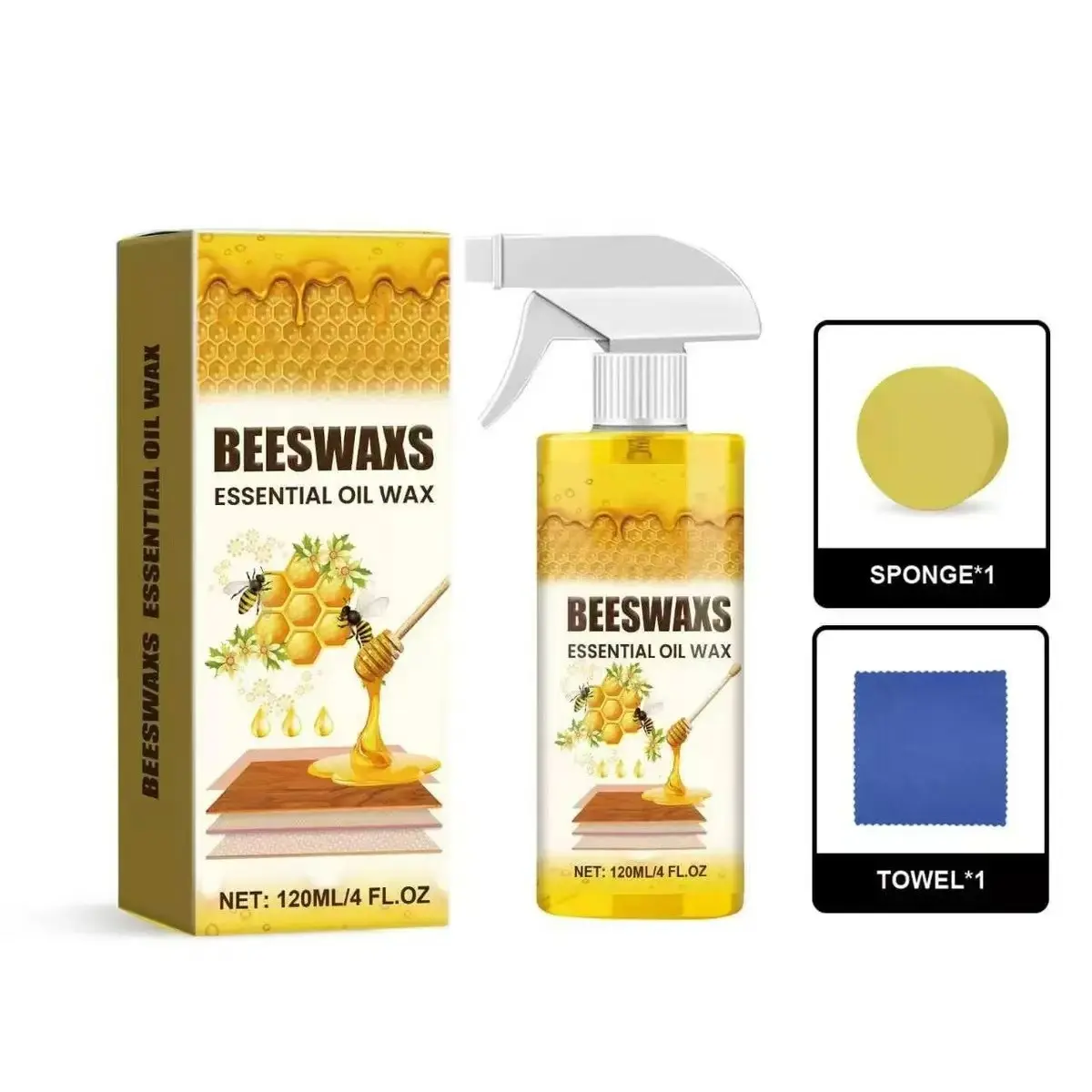 Beeswax Wood Polish Spray 120ml I Natural Shine &Protection for Furniture, Floors,Cabinets - Non-Greasy, Anti-Dust Finish, Multipurpose Interior Polishing Cleaner, Home Cleaning Supplies Polishing Agent