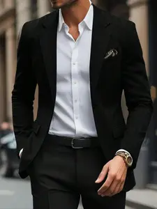 Men's Solid Color Formal Business Suit Jacket, Slim Fit Long Sleeve Lapel Neckline Blazer for Work Office, Fashion Men's Clothing for Summer（gift）
