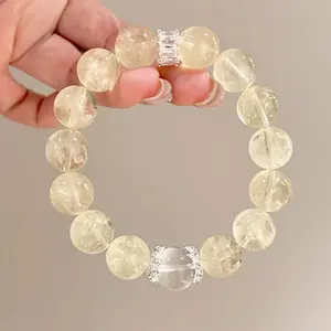 Simple Fresh Light Luxury High-End Natural Lemon Quartz Bracelet Design Sense Elegant Transparent White Crystal Bracelet Jewelry