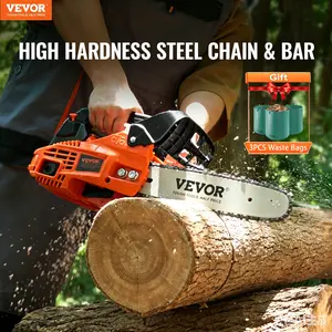 【Gift 3 Waste bags】VEVOR Gas Chainsaw, 25.4CC 12" 1.2HP Gasoline-Powered Handheld Chainsaw, Chains Included, Work Tools for Tree Trimming & Wood Branch Cutting, Dad Gift for Garden & Farm Use
