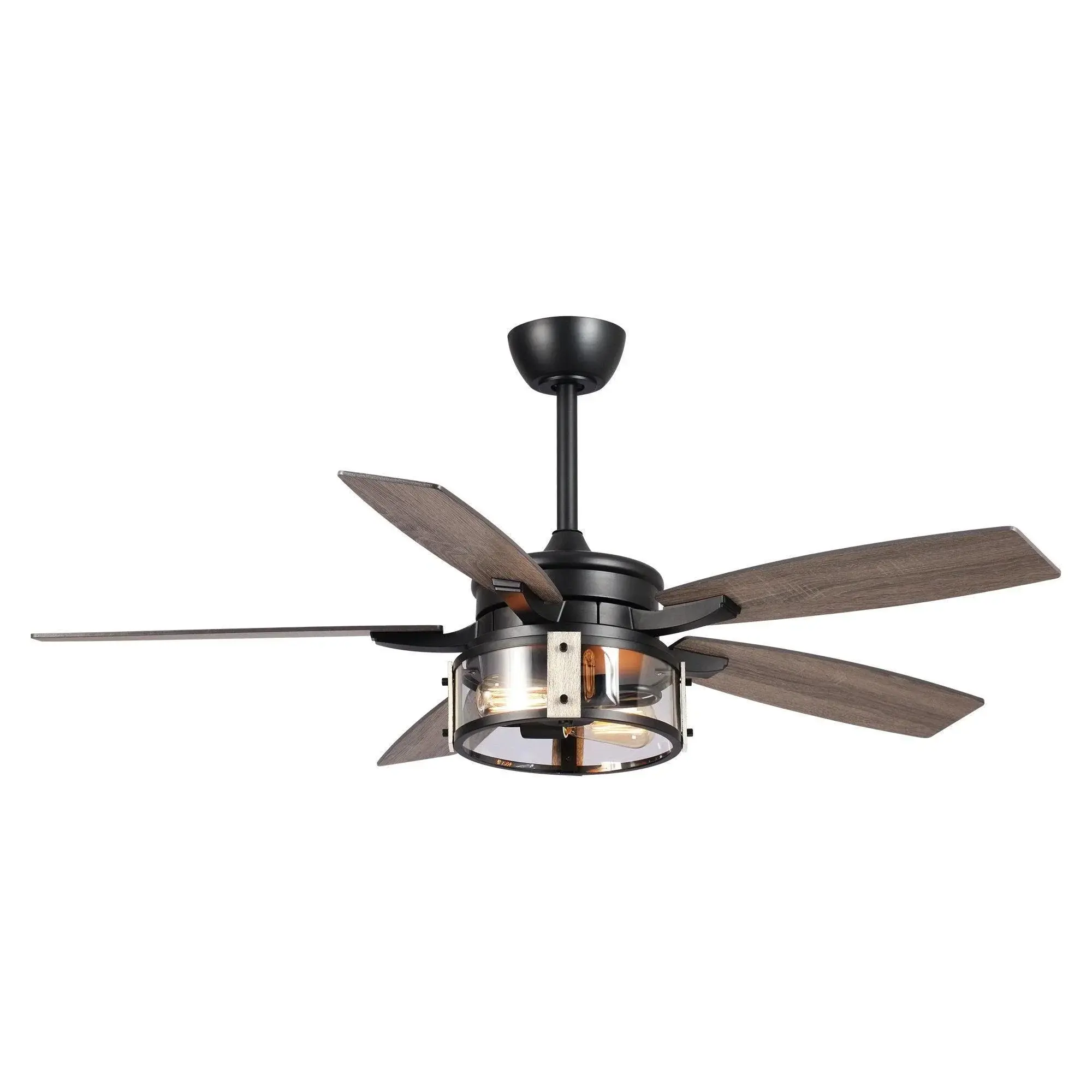 52" Coimbatore Farmhouse Ceiling Fan with Light & Remote, Downrod Mount Reversible Motor, Rustic Wood Blades, 3-Speed Quiet Ceiling Fan for Living Room Bedroom