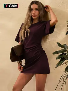 Women Summer Fashion Short Sleeve Round Neck Bodycon Basic Mini Dress