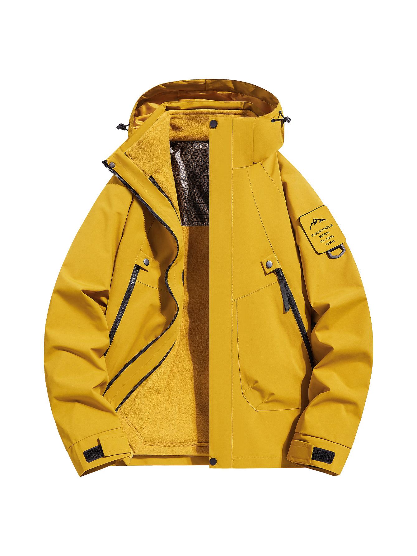 CCCMAI Men's Solid Color Waterproof Windproof Drawstring Zip-up Hoodie Jacket, Casual Long-Sleeve Outdoor Coat with Zipper Pockets, Suitable for Outdoor Activities, All-Season Men's Apparel, Menswear  Coats Jackets Tops