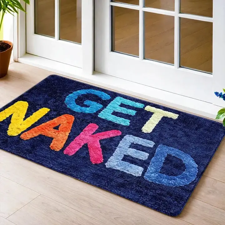 "GET NAKED" Traditional Plaid Flannel Door Mat - Durable Indoor Home Accessory, 16"x26"