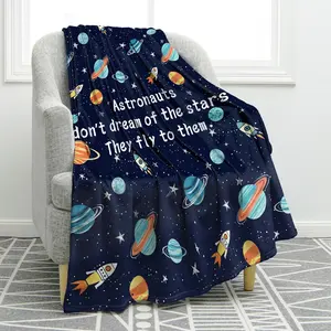 Space Blanket Gifts for Boys Son  Birthday Christmas Inspirational Astronauts  Rockets Print Present Decor for Astronomy Lovers  Sofa Couch Adults  Soft Cozy Throw 50"x60"
