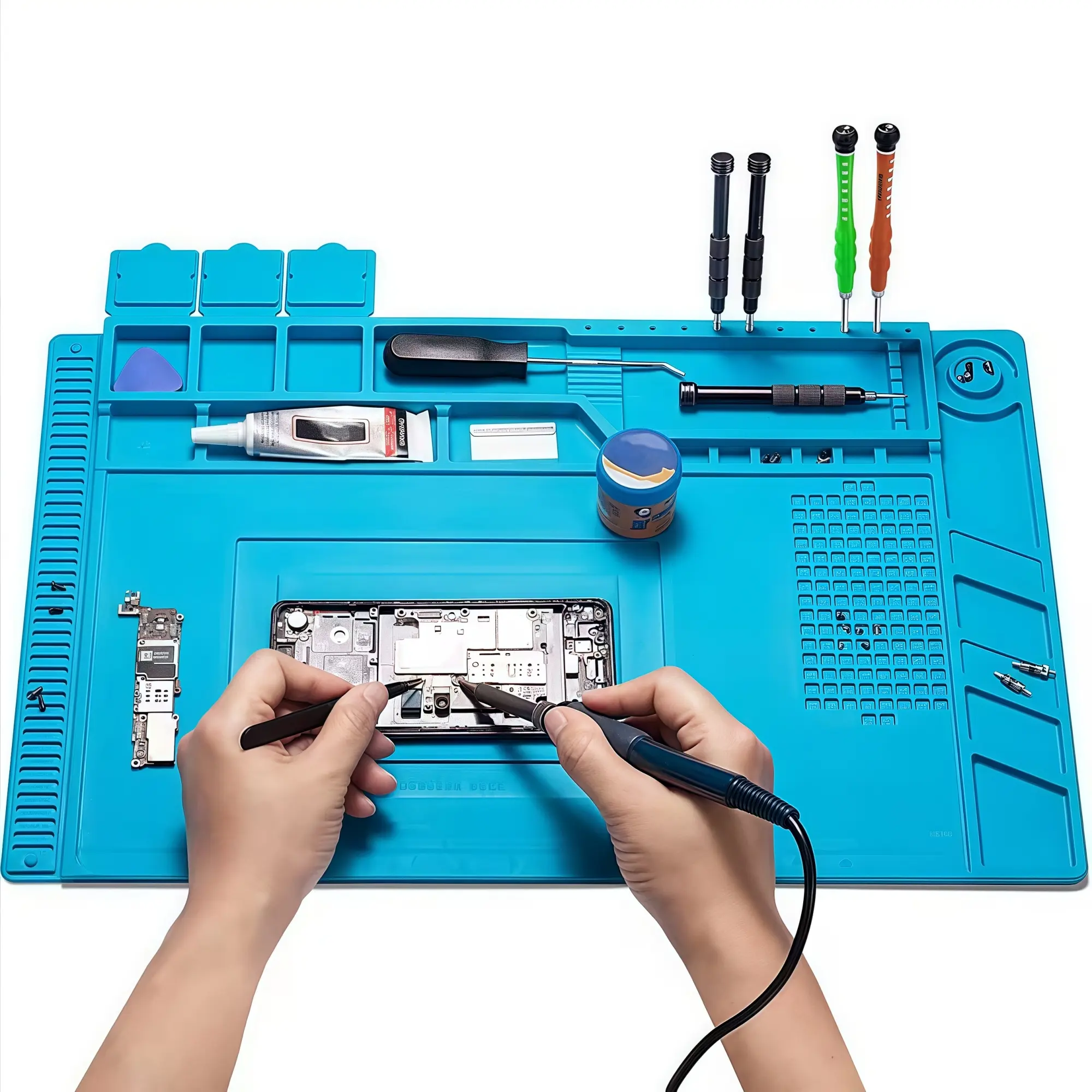 Soldering Station Mat, 1 Count Silicone Tool Work Mat, Heat Resistant Anti-static Magnetic Mat for Electronic Phone Laptop Watch Repair