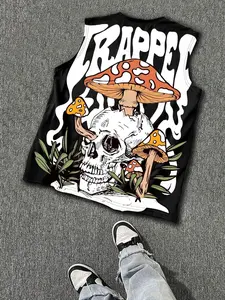 Dark Aesthetic "TRAPPED" Skull Mushroom Tank Top Vest Men's Streetwear Sleeveless Tee Edgy Streetwear, Trippy Graphic, Dark Aesthetic, Retro Psychedelic, Bold Print