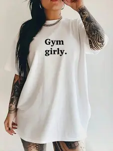 "Gym Girly" Oversized Fitness Graphic T-Shirt, Womenswear, Soft Cotton Crewneck, Round Neck Workout Tee for Gym, Lifting, Casual Streetwear, Activewear for Fitness Girls, Gym Lovers, Breathable Comfort Top for Gym Aesthetic & Fitness Lifestyle