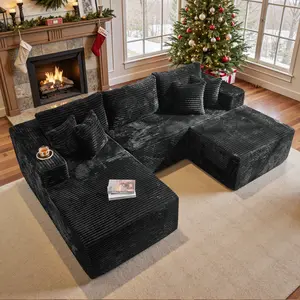 CAODOC Oversized Modular Sectional Sofa Couches With Ottoman L-Shape Couch 3 Seat Modular Sofa Memory Foam Sectional Couches for Living Room, Cloud Couch with Chaise