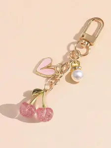 Women's Elegant Cherry Design Keychain, Cute Shiny Cherry Keychain, Fashionable Pendant Bag Charm, Casual Style, No Choking Hazard, Trendy Cute Keychain